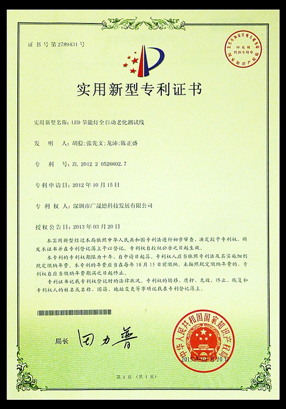 New patent of automatic aging test line for LED energy-saving lamps